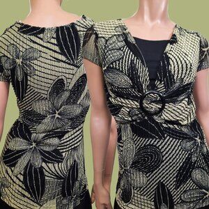 Y2K Top Round Buckle Size M Funky Floral Print Fairy Grunge Mod 60s Green Black